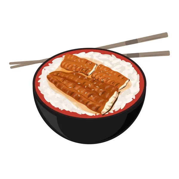日本の蒲焼うなぎ焼き丼のイラストロゴ — ストックベクタ