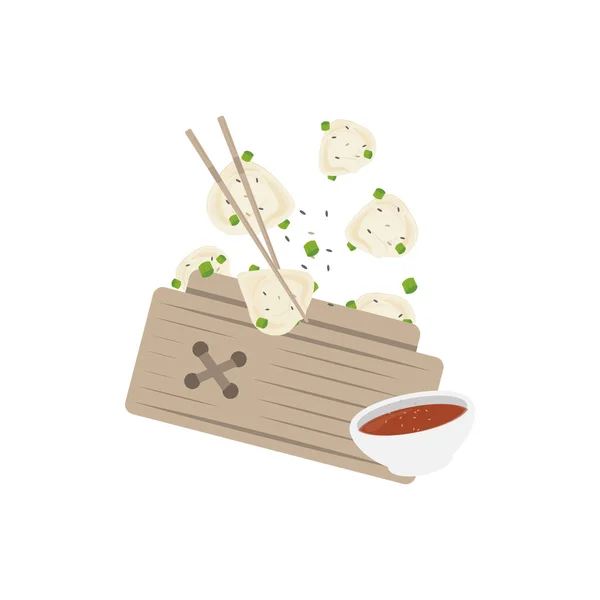 Ilustração Logotipo Szechuan Wonton Dumplings Vapor Bambu —  Vetores de Stock