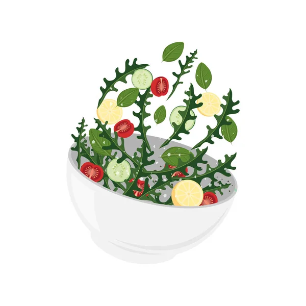 Gesundes Essen Arugulasalat Einer Schüssel Illustration Logo — Stockvektor