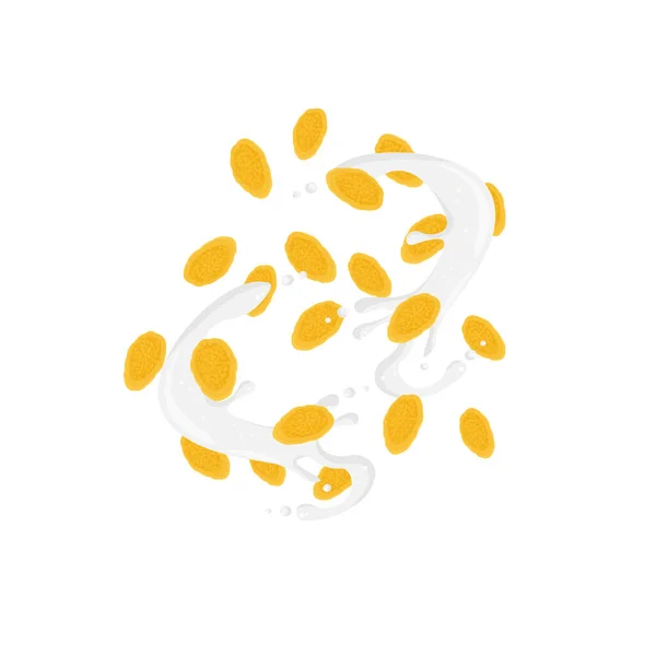Corn Flakes Cereal Illustration Logo Milk Splash — Stock Vector