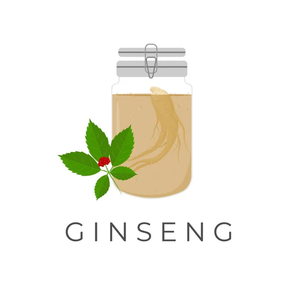 Panax Ginseng Root Illustration Logotyp Glasburk — Stock vektor