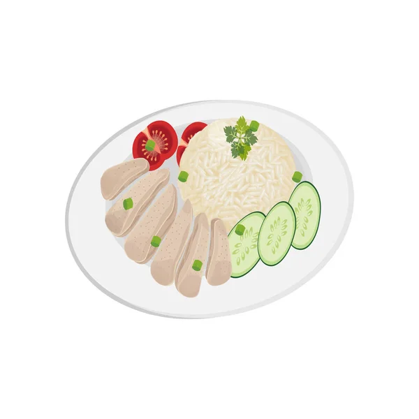 Hainanese Chicken Rice Illustration Logo Auf Einem Teller — Stockvektor