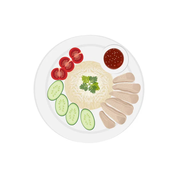 Köstliche Hainanese Chicken Rice Illustration Logo — Stockvektor