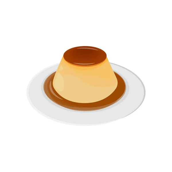 Purin Japanese Custard Pudding Vector Illustration Logo Sur Une Assiette — Image vectorielle