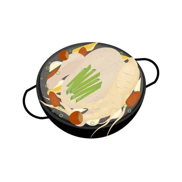 Korean Ginseng Chicken Soup Samgyetang Illustration Logo — Stock Vector