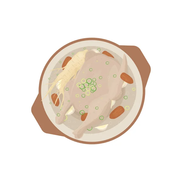 Delicious Samgyetang Korean Ginseng Chicken Soup Vector Illustration Logo — Stock Vector