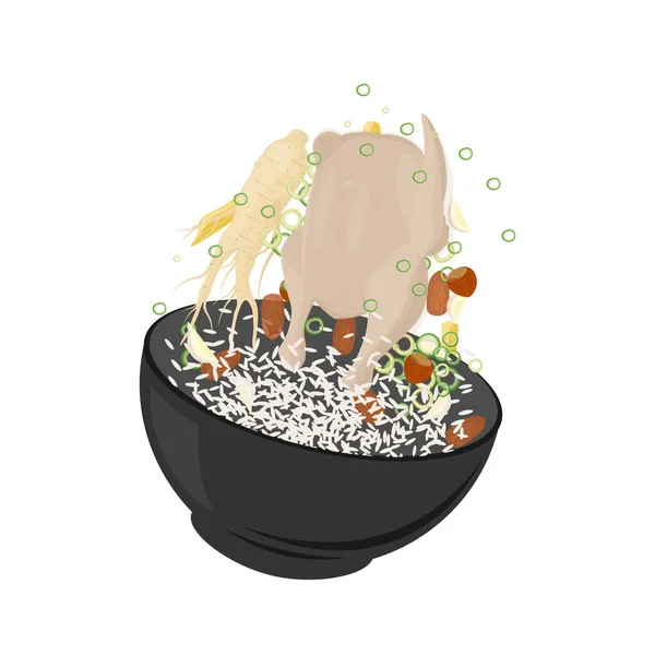 Logo Illustration Der Zutaten Für Koreanische Ginseng Hühnersuppe Samgyetang — Stockvektor