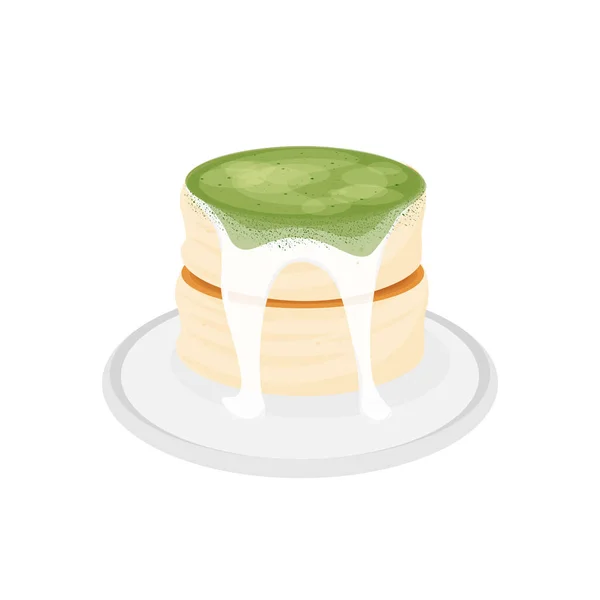 Logo Illustration Vector Japanese Souffle Pancake Matcha Rasa Teh Hijau - Stok Vektor