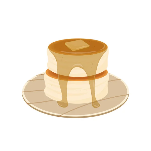 Souffle Jepang Pancake Vector Illustration Logo Dengan Saus Karamel - Stok Vektor