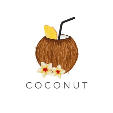 Taze Hindistan Cevizi Suyu İllüstrasyon Logosu