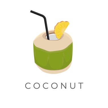 Taze Yeşil Hindistancevizi Vektör İllüstrasyon Logosu