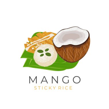 Mango Yapışkan Pirinç ve Hindistancevizi Tayland Tatlı Çizimi
