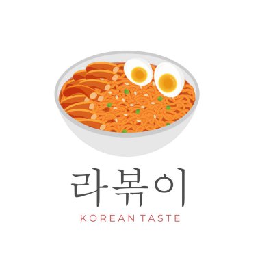 Koreli Rabokki ramyeon Tteokbokki Vektör İllüstrasyon Logosu