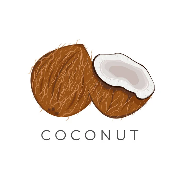 Całe Już Podzielone Obrane Logo Ilustracji Kokosowej — Wektor stockowy
