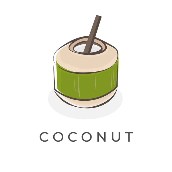 Frische Kokosnuss Drink Einfache Cartoon Illustration Logo — Stockvektor