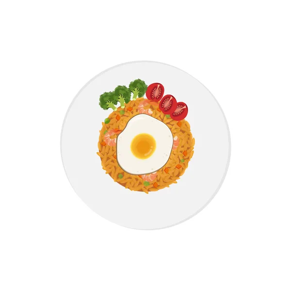 Indonesian Fried Rice Illustration Logo Dengan Tambahan Telur Goreng - Stok Vektor