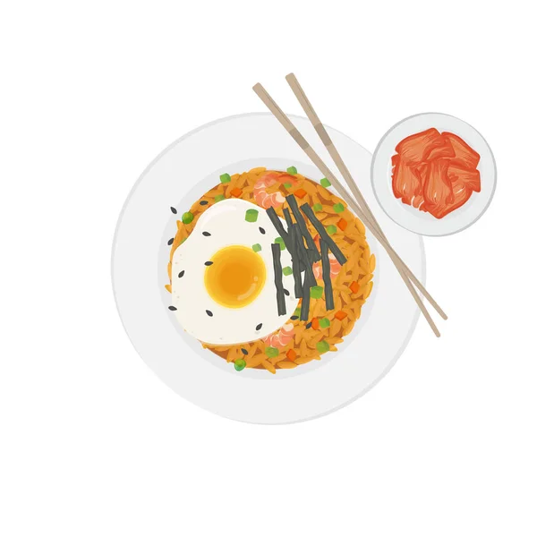 Koreaans Gebakken Rijst Illustratie Logo Met Kimchi Side Dish Bokkeumbap — Stockvector