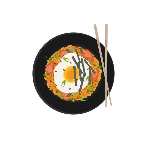Inggris Kimchi Bokkeumbap Fried Rice Illustration Logo - Stok Vektor