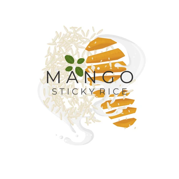Mango Sticky Rice Vector Ilustration Logo Lahodným Kokosovým Mlékem — Stockový vektor