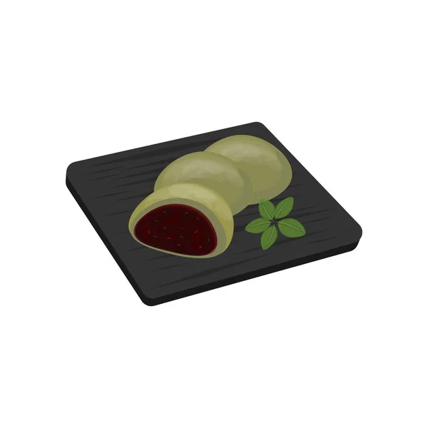 Logo Ilustrace Green Tea Mochi Červenou Fazolovou Náplní — Stockový vektor