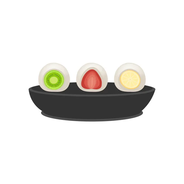 Delizioso Logo Dell Illustrazione Vettoriale Daifuku Mochi Con Riempimento Frutta — Vettoriale Stock