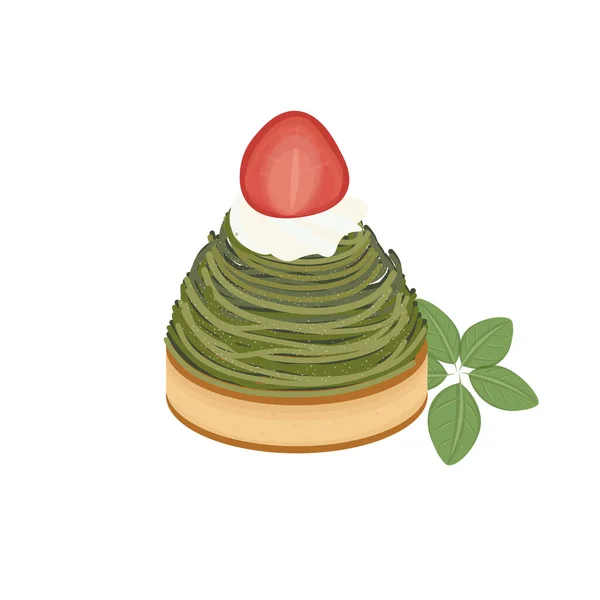 Logo Illustration Von Mont Blanc Kuchen Matcha Geschmack Mit Erdbeerobst — Stockvektor