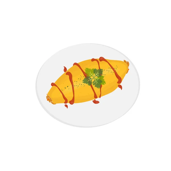 Omurice Caseiro Ilustração Logotipo Com Ketchup —  Vetores de Stock