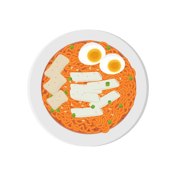 Ramyeon Rabokki Illustration Logo Mit Reiskuchen Und Odeng Fischkuchen Topping — Stockvektor