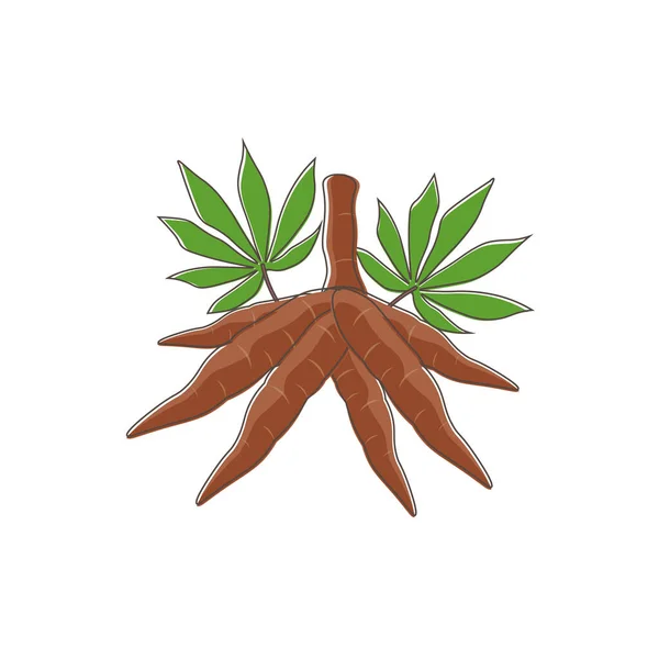 Cassava Root Line Art Vector Illustration Logo — Stock Vector
