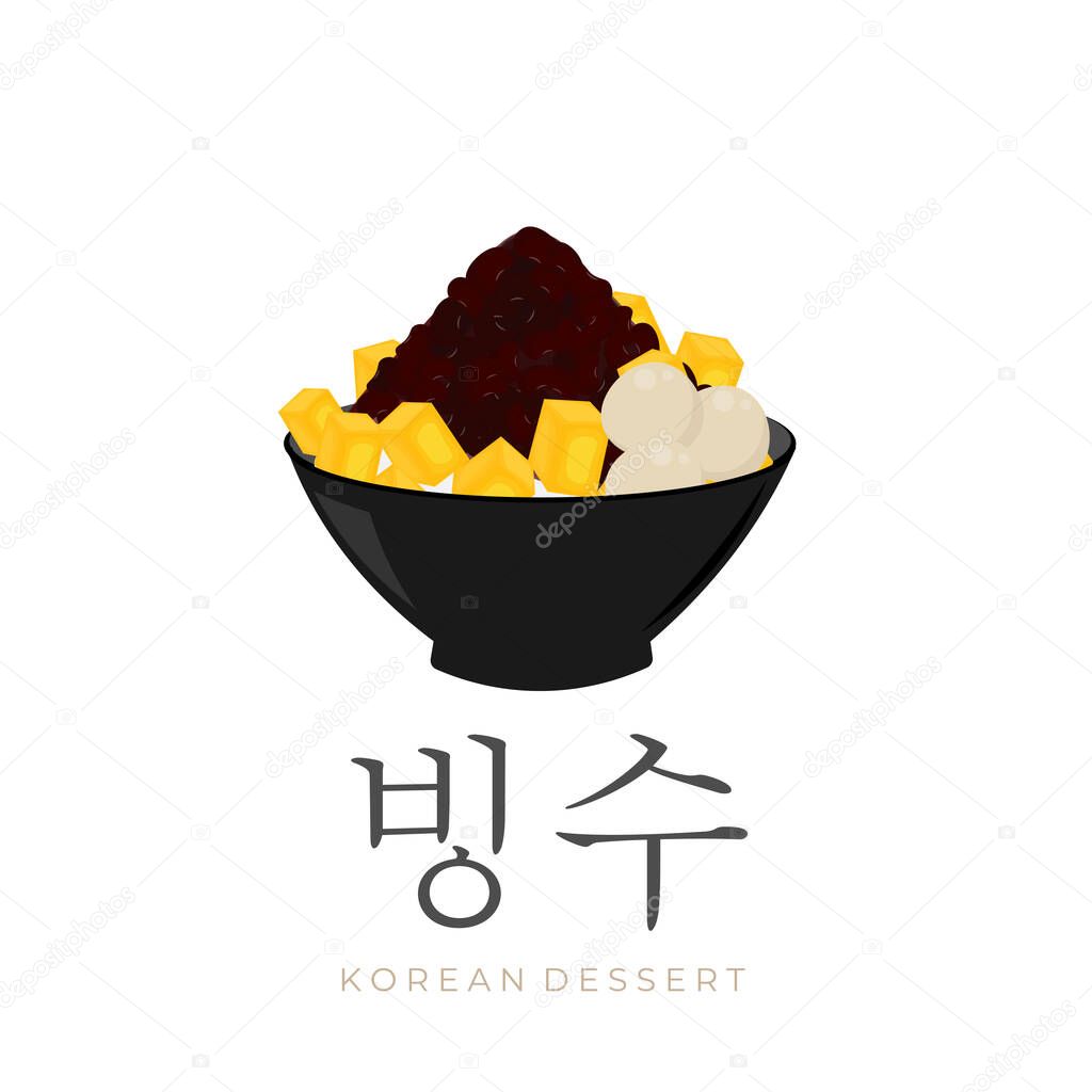 Korean Sweet Red Bean Shaved Ice Illustration Logo Bingsu With Added Mango Fruit