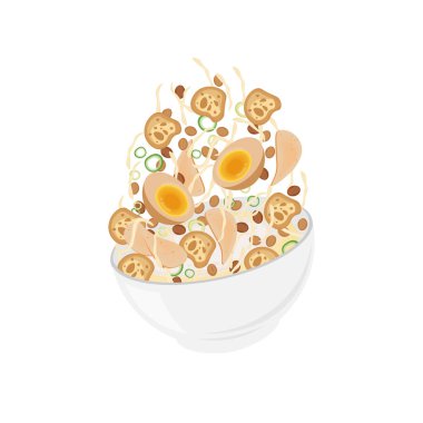 Bubur Ayam ya da Tavuk Lapası Vektör İllüstrasyon Logosu Yumurta ve Kraker
