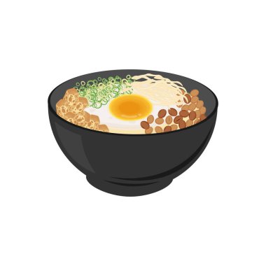 Tavuk lapası ya da Bubur Ayam 'ın Vector Illustration Logosu. Yumurta sarısı ve kızarmış Cahkwe ile birlikte.