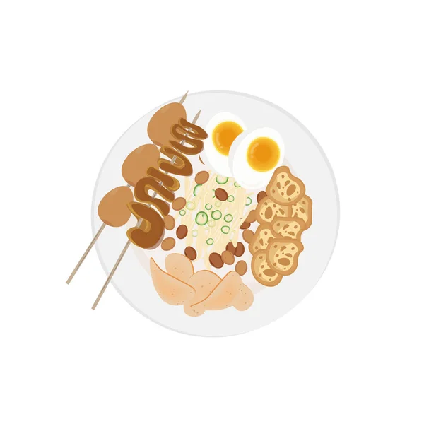 Ilustrační Logo Kuřecí Kaše Kompletní Vrstvou Křepelčího Vaječného Satay Střevního — Stockový vektor