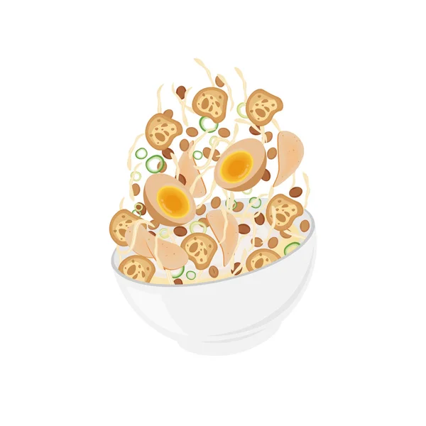 Bubur Ayam Chicken Porridgeベクトルイラストロゴと卵とクラッカー — ストックベクタ