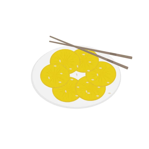 Logo Ilustración Rábano Amarillo Coreano Escabeche Danmuji Takuan Una Placa — Archivo Imágenes Vectoriales