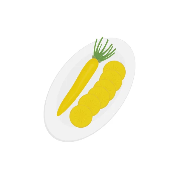 Logo Illustration Von Ganzen Und Gehackten Koreanischen Gelben Radieschen Eingelegt — Stockvektor