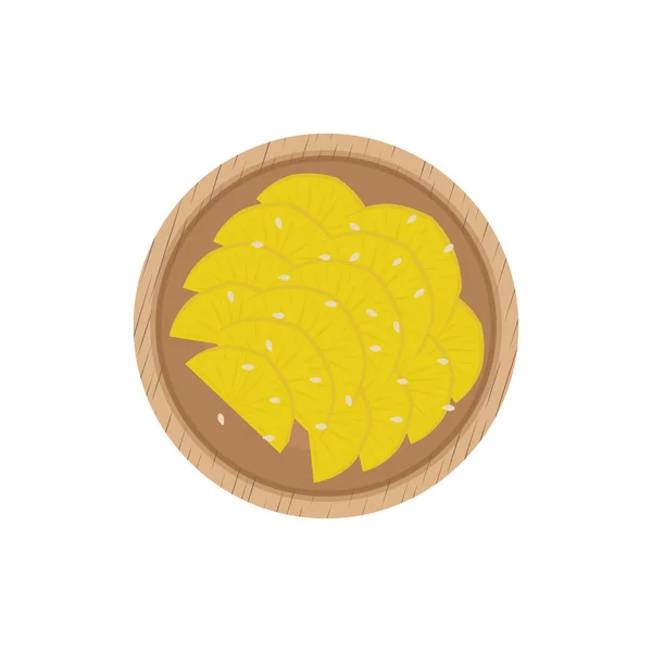 Illustration Logo Korean Danmuji Pickled Yellow Radish Wooden Plate — Stock Vector