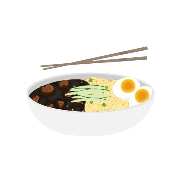 Jajangmyeon Vector Illustration Logo Ready Serve Chopsticks - Stok Vektor
