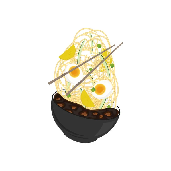 Logo Ilustración Fideos Coreanos Jajangmyeon Con Salsa Pasta Soja Negra — Vector de stock
