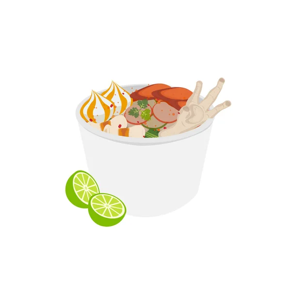 纸碗上印尼语食物Seblak图解标志 — 图库矢量图片