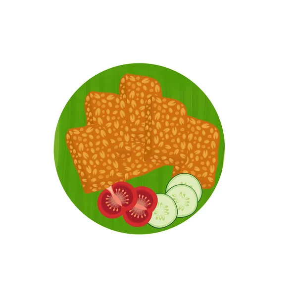 Logo Dell Illustrazione Tempe Fritta Banana Leaf — Vettoriale Stock