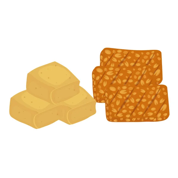 Tofu Frito Logotipo Ilustração Vetor Tempeh — Vetor de Stock