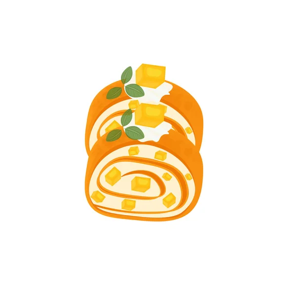 Logo Illustrazione Mango Aromatizzato Asciugamano Crepe Roll Cake — Vettoriale Stock
