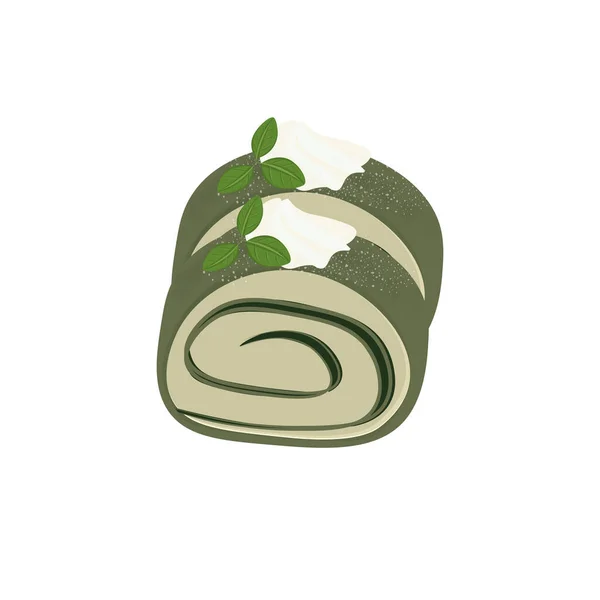 Logo Illustrazione Pezzi Tovagliolo Crepe Roll Cake Matcha Sapore Verde — Vettoriale Stock