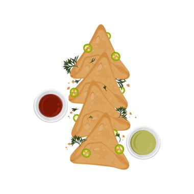 Hint Atıştırmalığı Samsa veya Samosa İllüstrasyon Logosu