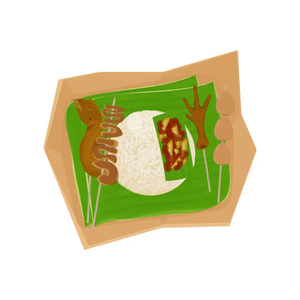 Indonezyjski Street Food Illustration Logo Nasi Kucing Angkringan Różnymi Naczyniami — Wektor stockowy