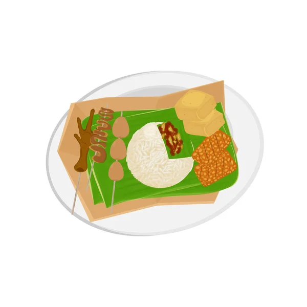Indonesische Lebensmittel Illustration Logo Nasi Angkringan Menü — Stockvektor