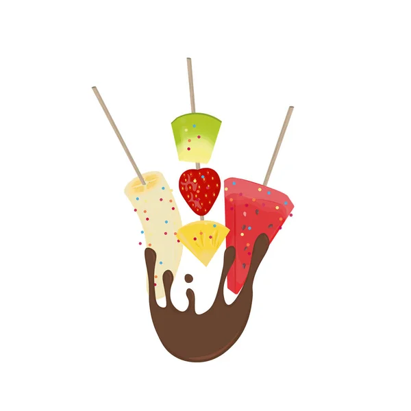 Logotipo Ilustración Fruta Fresca Con Una Astilladora Sumergida Chocolate Kul — Vector de stock