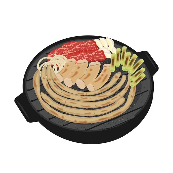 Logo Illustration Gopchang Gui Korean Grilled Beef Tripe - Stok Vektor