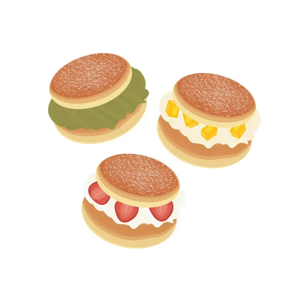 Logo Illustration Beignets Crème Lait Coréen Avec Saveur Mangue Matcha — Image vectorielle